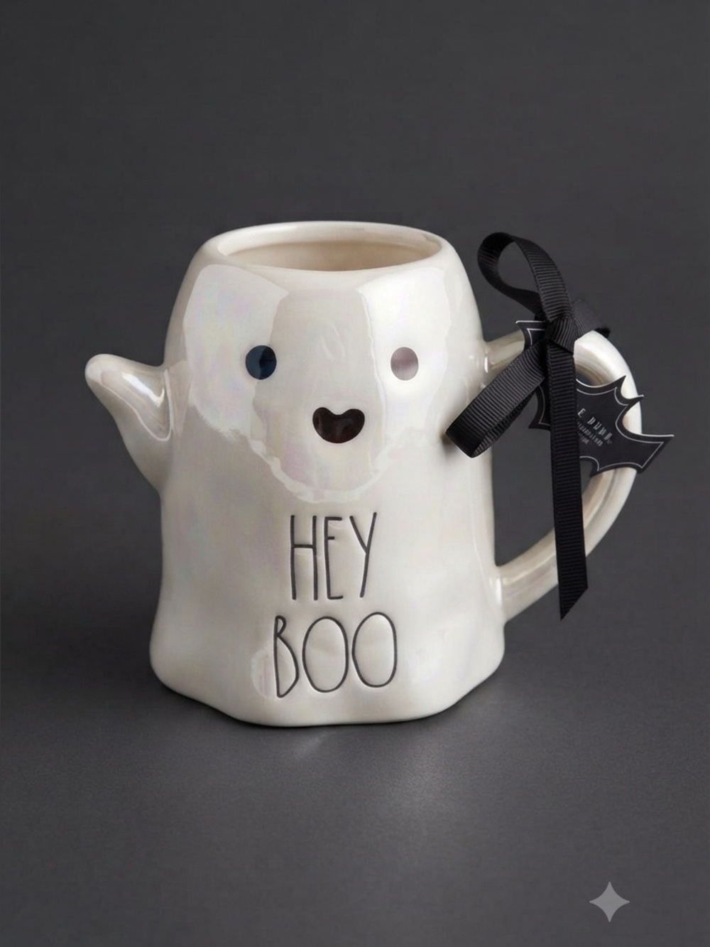 Rae Dunn Halloween Hey Boo Ghost Mug White Iridescent Ceramic Magenta NWT
